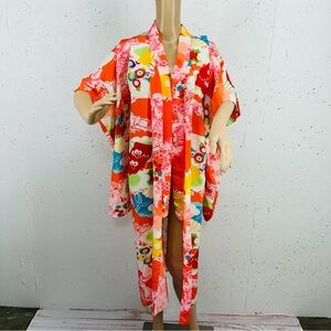 Vintage Unbranded Handmade Size Small / Medium Japanese Orange Floral Kimono